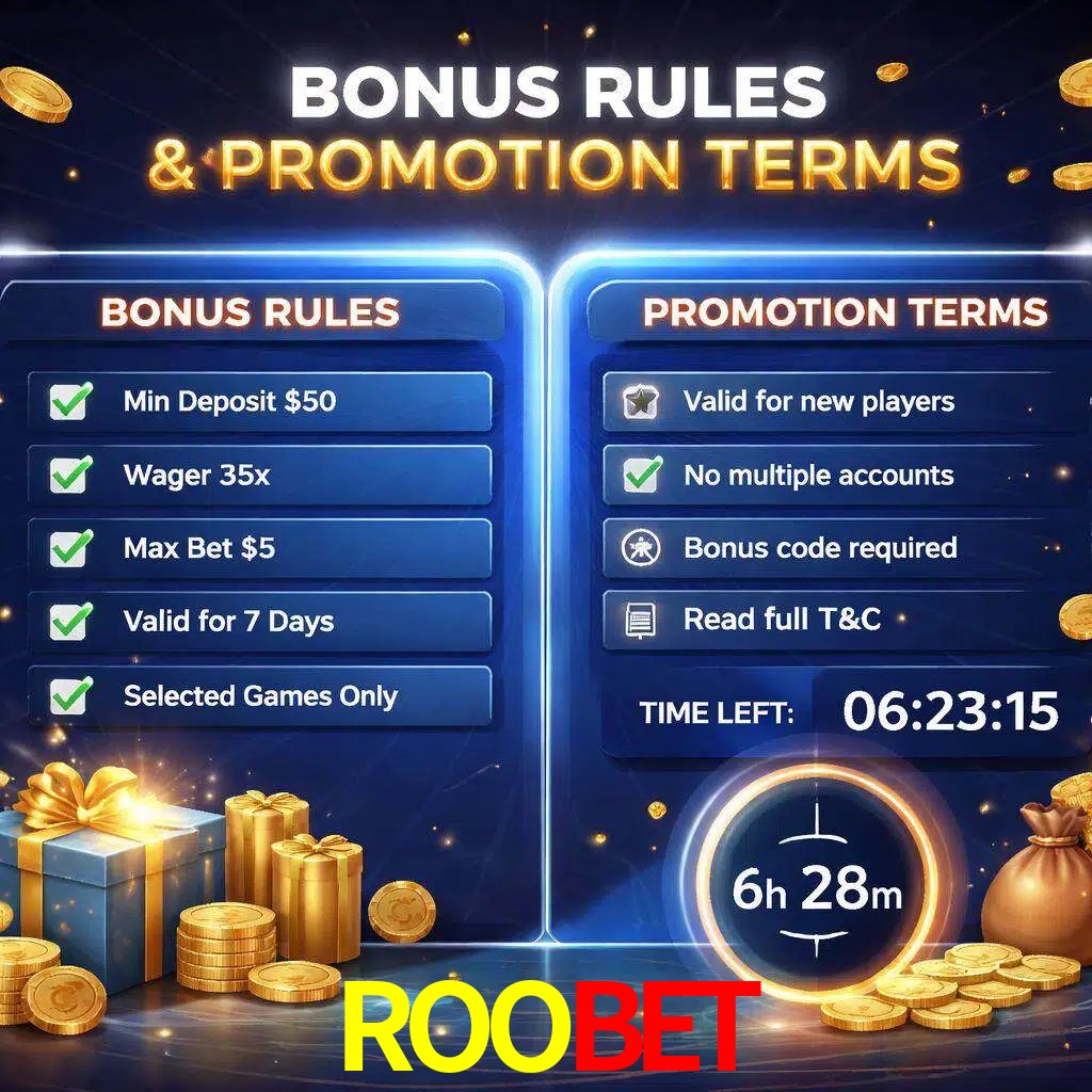 Reglas de promoción ROOBET y condiciones de bonos explicadas visualmente