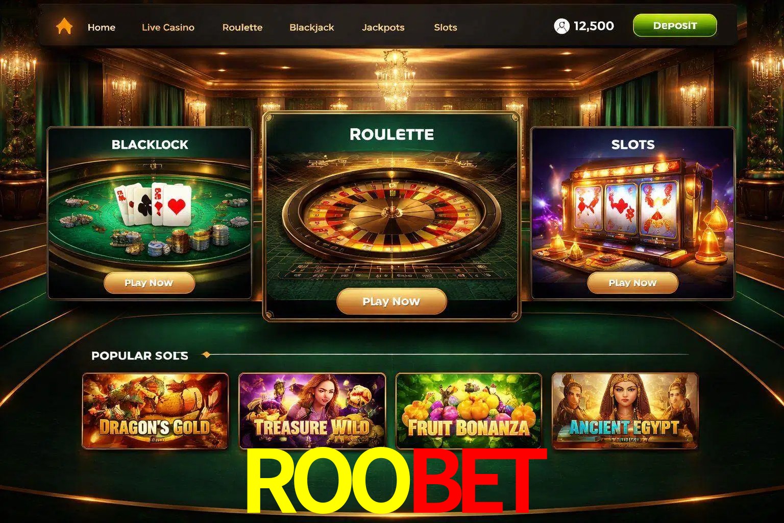 Vista de la plataforma ROOBET Casino mostrando categorías organizadas de juegos en línea